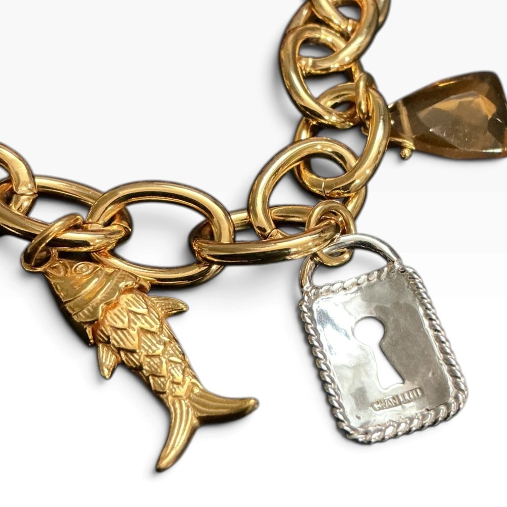 Chan Luu Lock & Key Charm Necklace Gold Labradorite Pearl Smoky Quartz NWT $495 - Picture 6 of 6